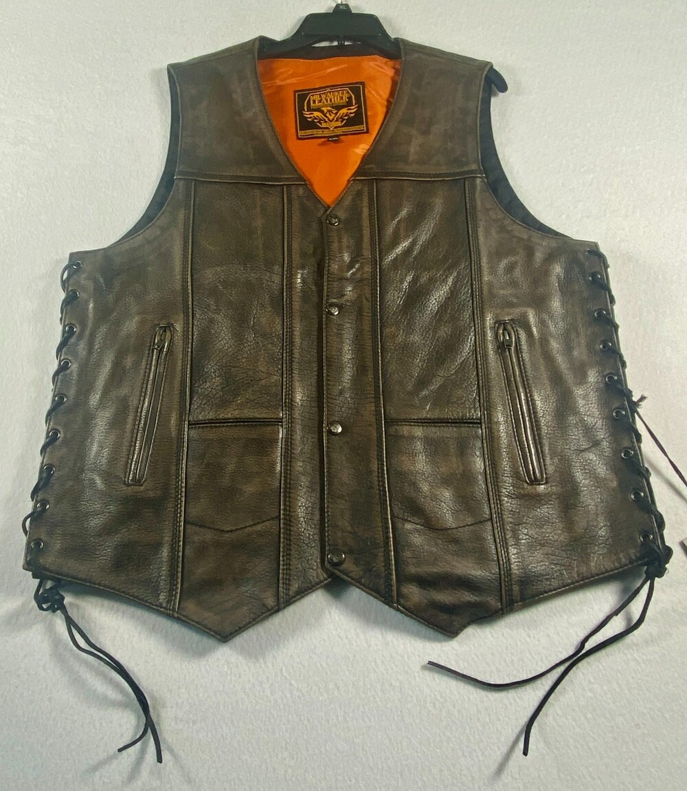Milwaukee Leather MLM3540 Men's 2XL Distressed Brown Leather Vest NEW